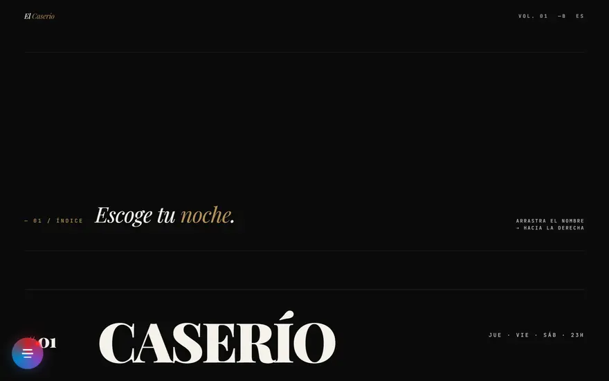 Web de El Caserío, sala de ocio nocturno en Gran Canaria, con la agenda de noches